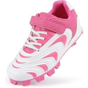 Camvavsr Girls Size 1 Pink White Hook Loop Lace Up Soccer Softball Cleats Shoes